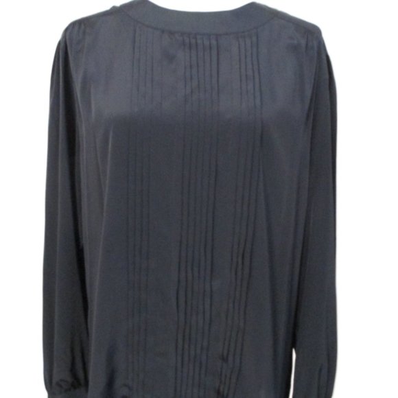 Dana Ashley Black Pleated Front Long Sleeve Blouse Size 14 - Picture 1 of 13